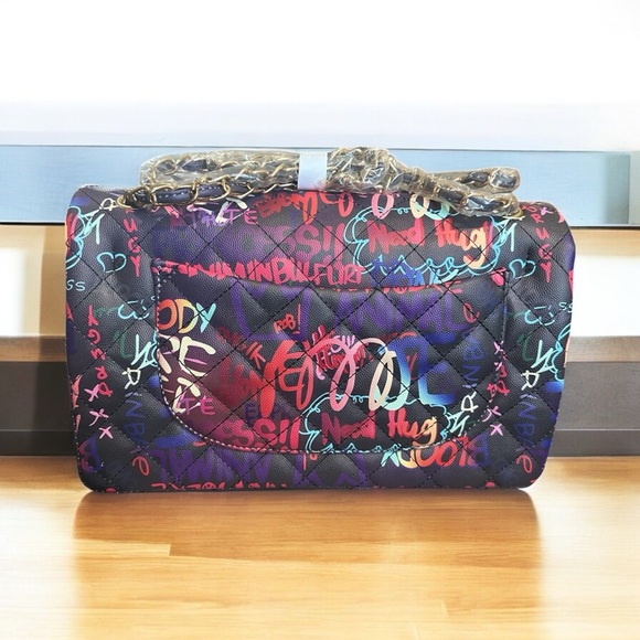 Caleesa Graffiti Print Quilted Crossbody Bag, Multicolor, NWT - Picture 7 of 8